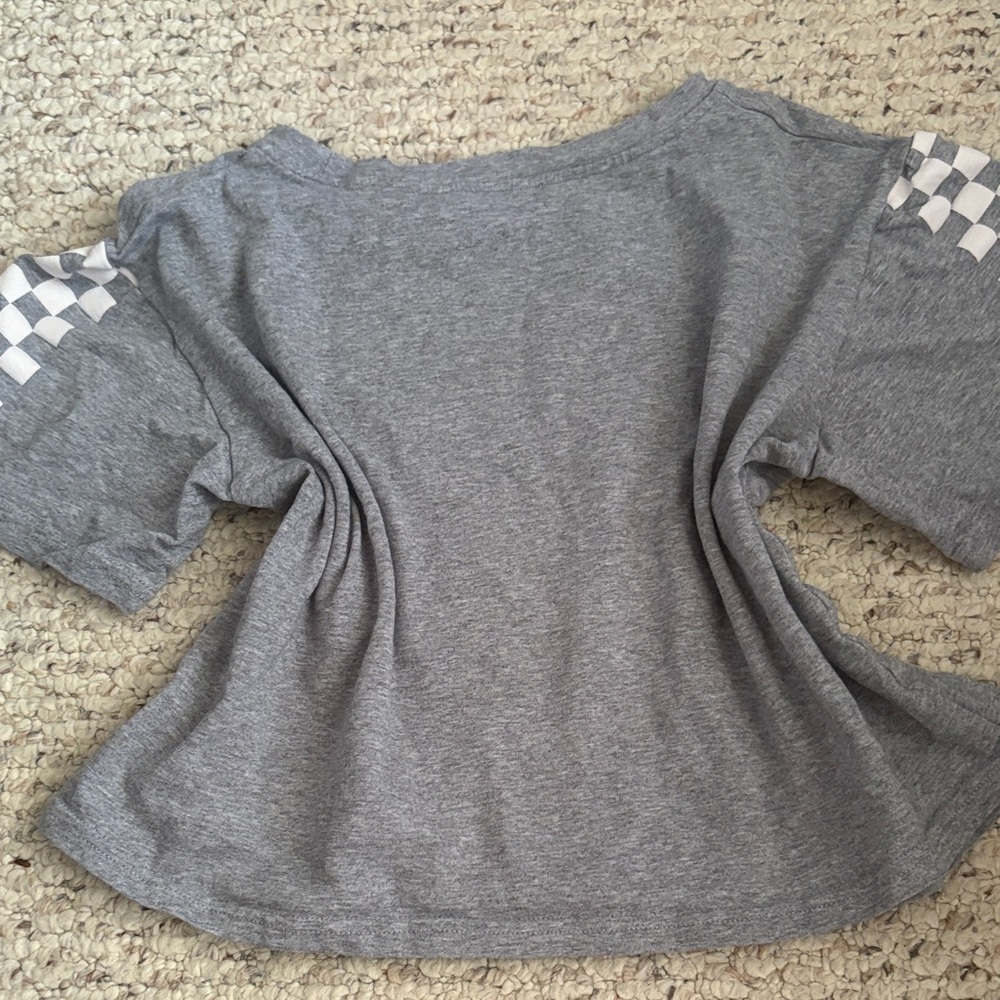 Gray Checkered Sleeve Boxy Top